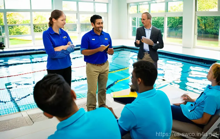 수영강사로서의 지속적인 자기계발 - **Prompt:** A clean, modern swimming pool where a focused teenage student, aged around 16, is receiv...