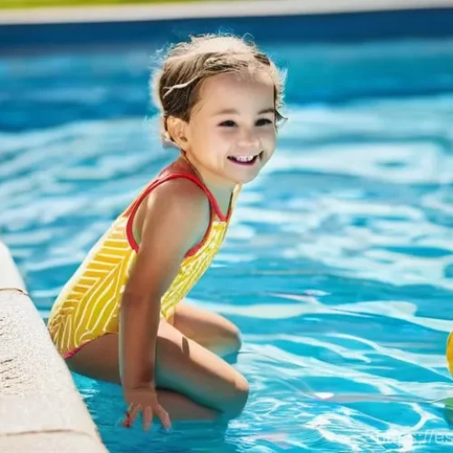 수영강사로서 다루기 어려운 고객 사례 - **Prompt 1: Overcoming the Fear of Water (Child)**
    "A heartwarming, brightly lit scene in the sh...