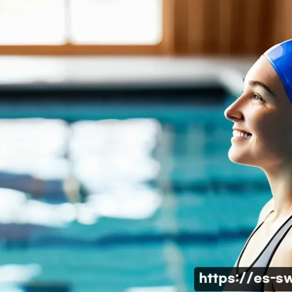 수영강사로서 새로운 트렌드 적응 - **Prompt: A modern, brightly lit indoor swimming pool designed with eco-friendly features. An adult ...